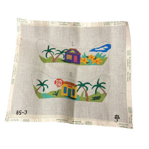 Handpainted Needlepoint Canvas Boat Canoe 3D Standup 13 Mesh Tropical 12" by 10"